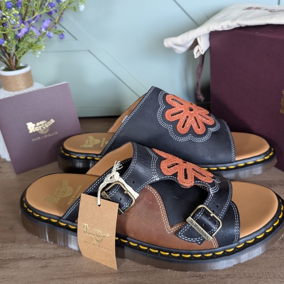 Dr. Martens Dayne Made in England Leather & Suede Applique Slides - Picture 6 of 16